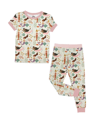 Making Waves Mermaids Bamboo Two-Piece Kids Pajama Set – Short Sleeve Mermaid Pajamas