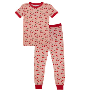 Very Cherry Two-Piece Bamboo Short Sleeve Pajama Kids Pants Set