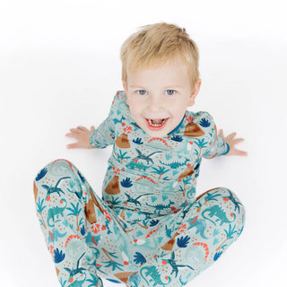 Lovasaurus Valentine's Day Dinosaurs Two-Piece Bamboo Long Sleeve Kids Pajama Pants Set