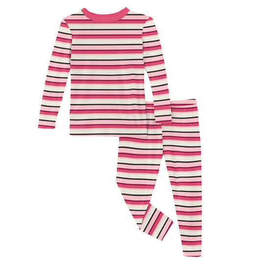 Kickee Pants Print Long Sleeve Pajama Set: Winter Rose Stripe
