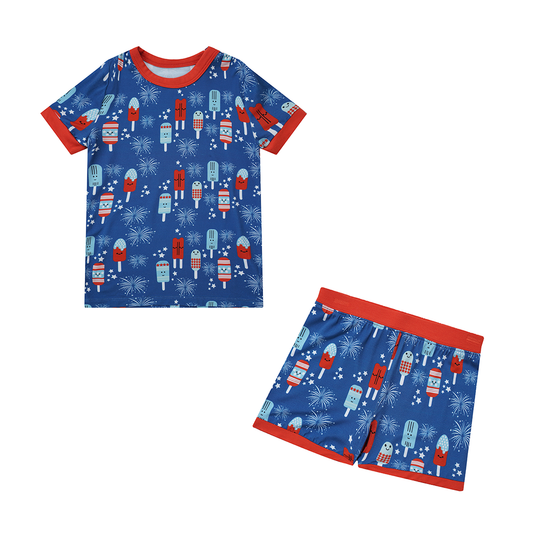 Bamboo Short Sleeve Pajama Set: 4th of July Party Pops