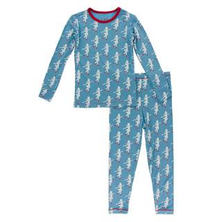 Bamboo Print Long Sleeve Pajama Set: Blue Moon Ice Skater