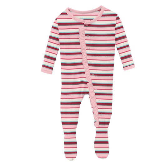 Kickee Pants Print Classic Ruffle Footie with Snaps: Anniversary Bobsled Stripe