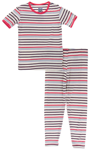 Kickee Pants Print Short Sleeve Pajama Set: Chemistry Stripe