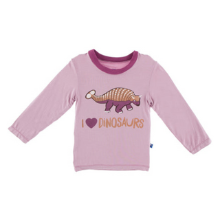 Print Long Sleeve Easy Fit Crew Neck Tee: Sweet Pea I Love Dinosaurs