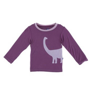 Print Long Sleeve Easy Fit Crew Neck Tee: Amethyst Sauropod