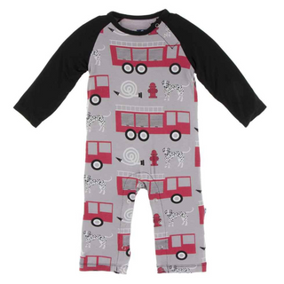 Bamboo Print Raglan Romper: Feather Firefighter