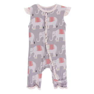 Bamboo Print Ruffle Tank Romper: Feather Indian Elephant