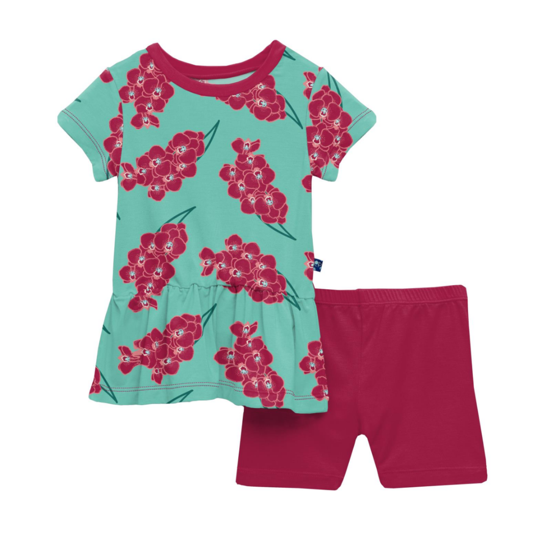 Kickee Pants Print Short Sleeve Playtime Outfit Set: Glass Orchids