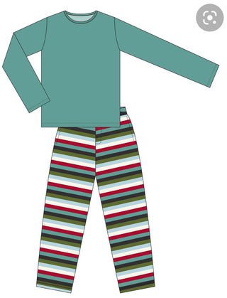 Men's Bamboo Print Long Sleeve Pajama Set: Christmas Multi Stripe