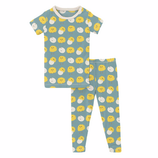 Bamboo Print Short Sleeve Pajama Set: Jade Peep Peeps