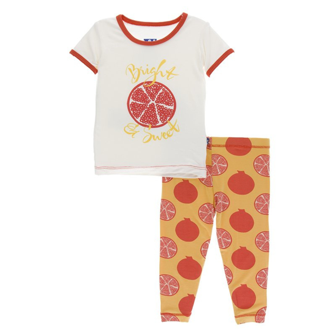 Kickee Pants Print Pajama Set: Marigold Pomegranate