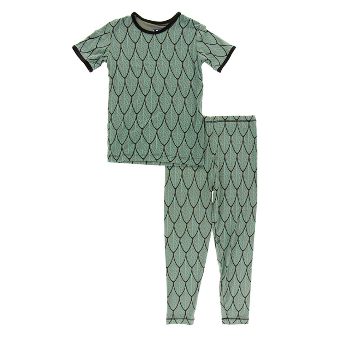 Bamboo Print Short Sleeve Pajama Set: Midnight Feathers