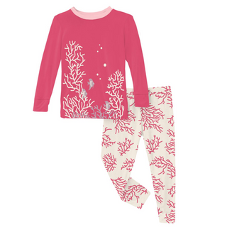 Bamboo Print Long Sleeve Pajama Set: Natural Coral