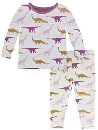 Kickee Pants Print Long Sleeve Pajama Set: Natural Sauropods
