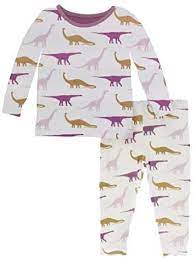 Bamboo Print Long Sleeve Pajama Set: Natural Sauropods