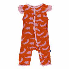 Bamboo Print Ruffle Tank Romper: Poppy River Otter