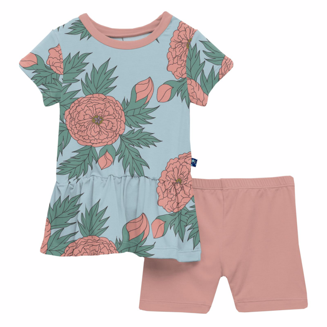 Kickee Pants Print Short Sleeve Playtime Outfit Set: Spring Sky Floral
