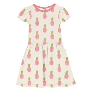 Bamboo Print Flutter Sleeve Twirl Dress: Strawberry Pineapples