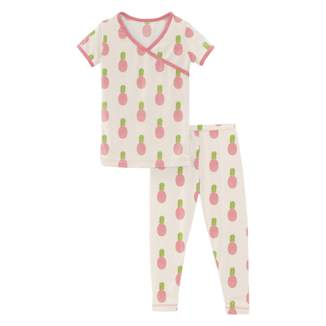 Kickee Pants Print Short Sleeve Kimono Pajama Set: Strawberry Pineapples
