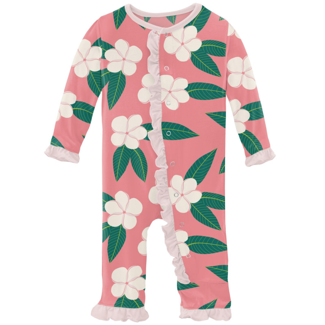 KicKee Pants Print Classic Ruffle Coverall with Snaps: Strawberry Plumeria
