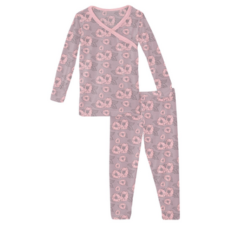 Print Long Sleeve Kimono Pajama Set: Sweet Pea Poppies