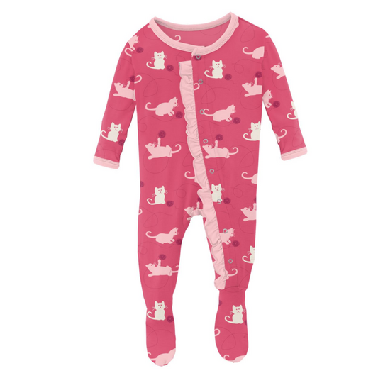 Kickee Pants Print Classic Ruffle Footie with Snaps: Winter Rose Kitty