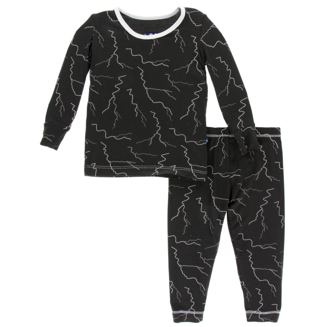 Kickee Pants Print Long Sleeve Pajama Set: Zebra Lightning