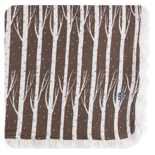 Bamboo Print Ruffle Toddler Blanket: Falcon Snow