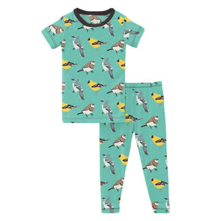 Bamboo Print Short Sleeve Pajama Set: Glass Spring Birds