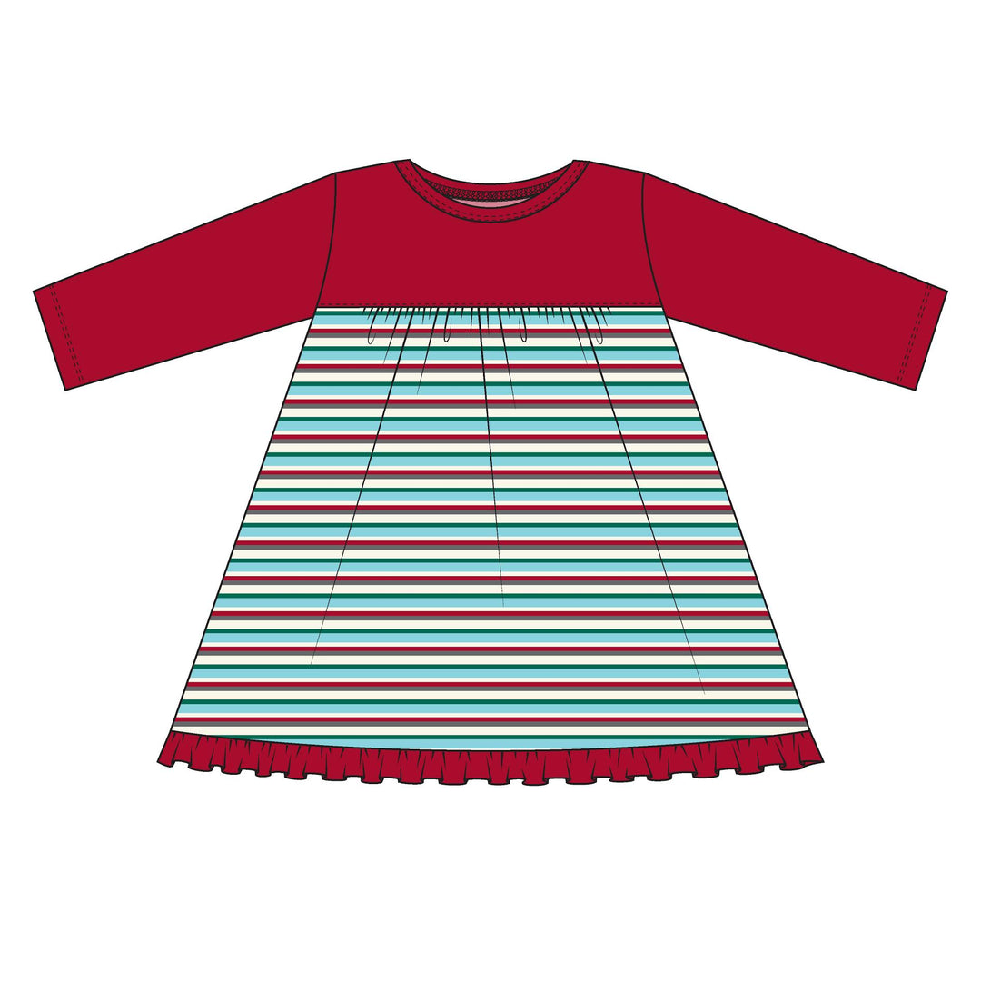Kickee Pants Print Classic Long Sleeve Swing Dress: Holiday Stripe