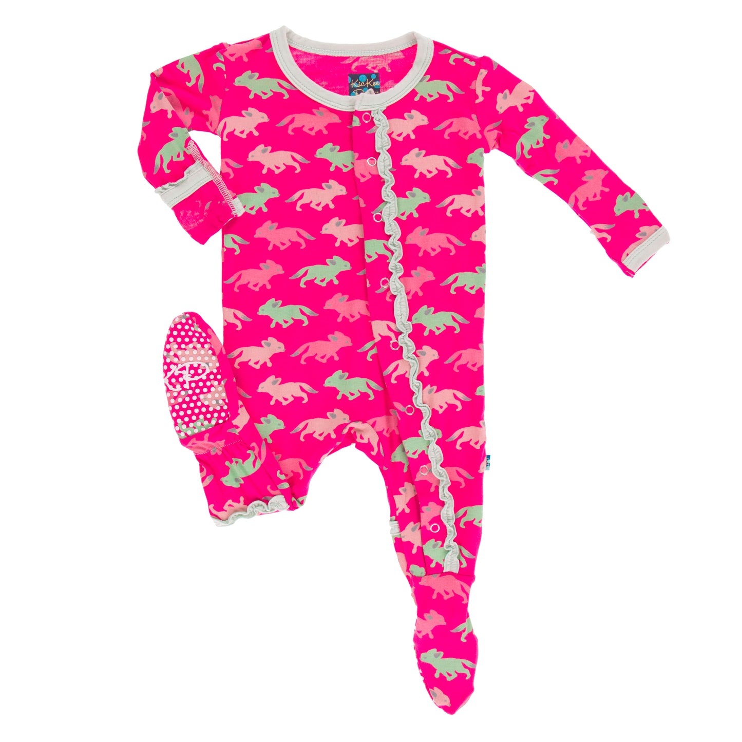 Kickee Pants Print Muffin Ruffle Footie with Snaps: Prickly Pear Desert Fox