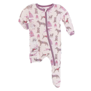 Bamboo Print Muffin Ruffle Footie with Zipper: Macaroon Canine First Responders