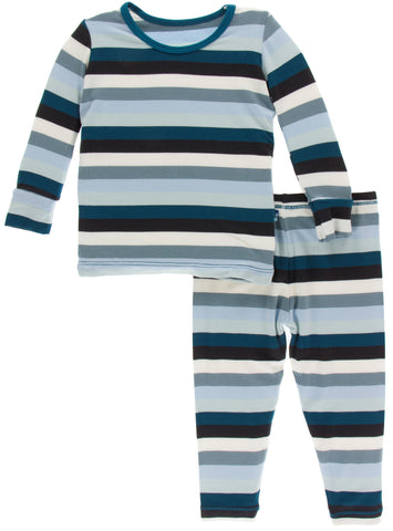 Kickee Pants Print Long Sleeve Pajama Set: Meteorology Stripe