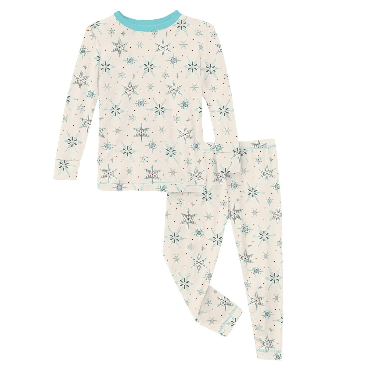 Kickee Pants Print Long Sleeve Pajama Set: Natural Snowflakes