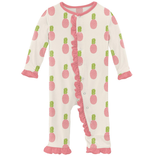 KicKee Pants Print Classic Ruffle Coverall with Snaps: Strawberry Pineapples