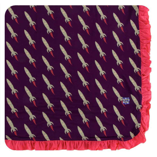 Bamboo Print Ruffle Toddler Blanket: Wine Grape Rockets